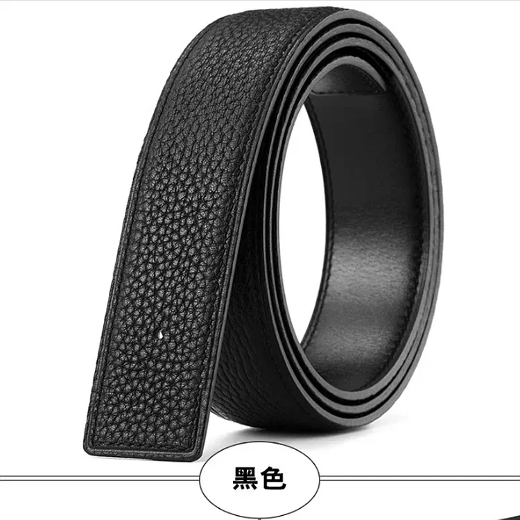 Color: light green, Belt Length: 120cm - 3.1cm No Buckle Belt Brand Belt Men High Quality Male Genuine Real Leather Strap forJeans Litchi grain Belt Cinturones Hombre