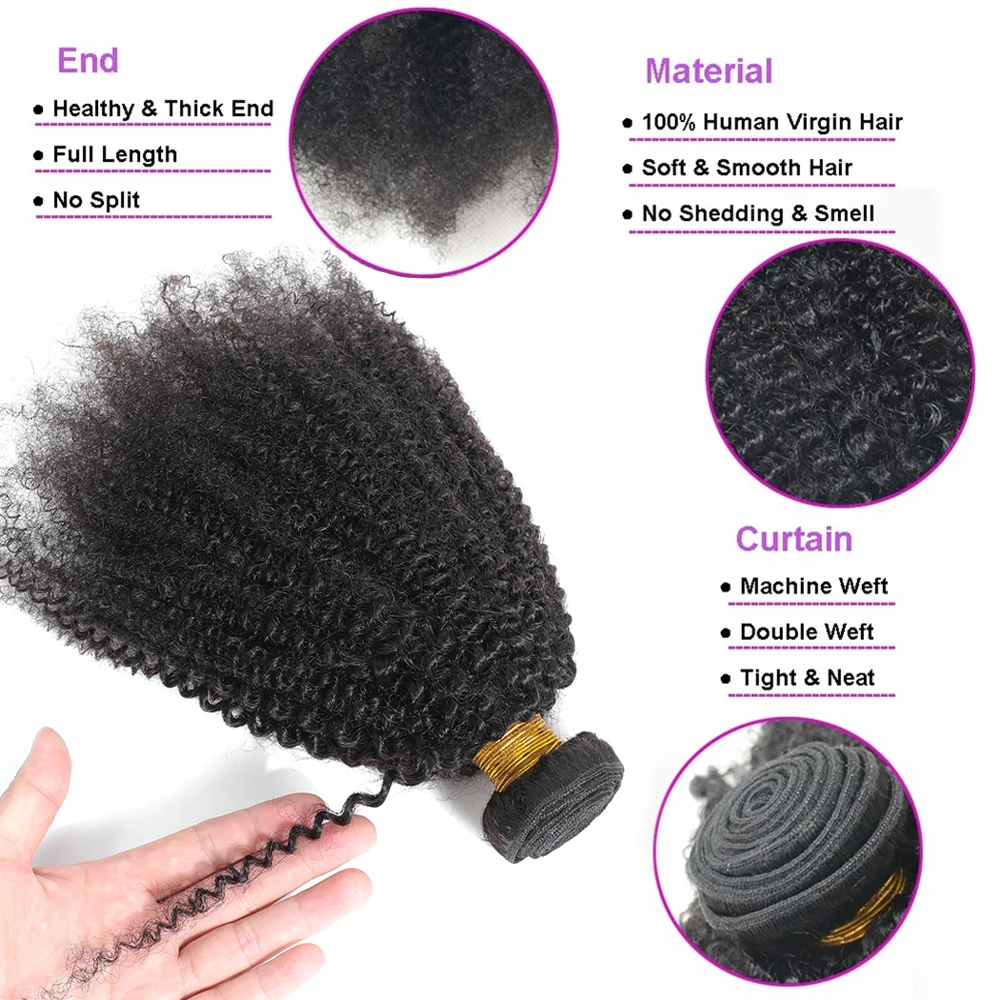 Color: Natural Color, Stretched Length: 22 22 24 - Brazilian Afro Kinky Curly Human Hair Bundles 4b 4c Afro kinky Bulk Human Hair Weave Bundle Deal Hair Extensions Wholesale