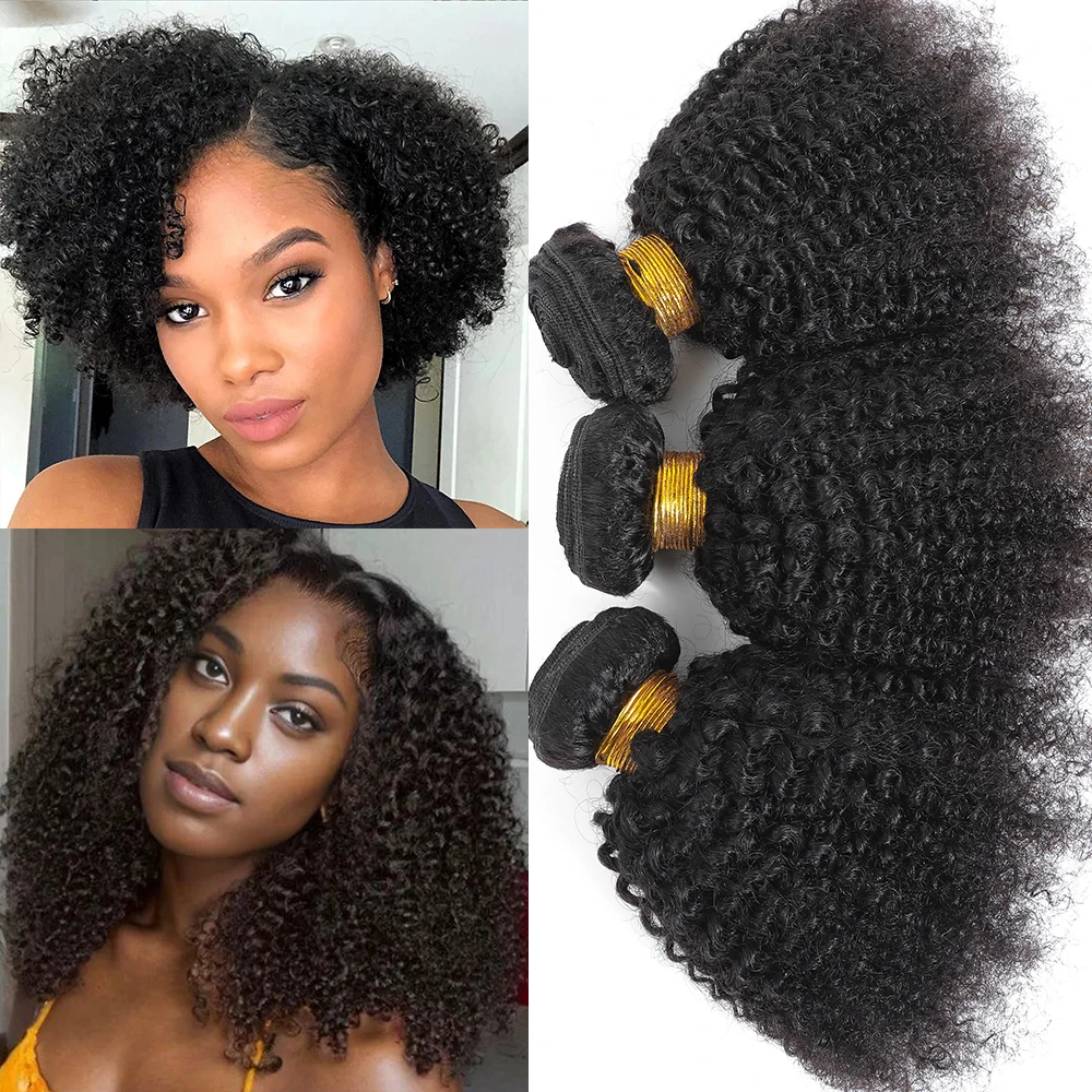 Color: Natural Color, Stretched Length: 22 22 24 - Brazilian Afro Kinky Curly Human Hair Bundles 4b 4c Afro kinky Bulk Human Hair Weave Bundle Deal Hair Extensions Wholesale