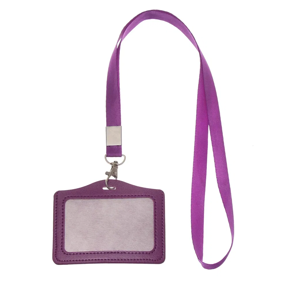 Color: PURPLE - Unisex Work Card Holders With Lanyard PU Bank Card Name Credit Card Holders Card Bus ID Holders Identity Badge With Neck Strap