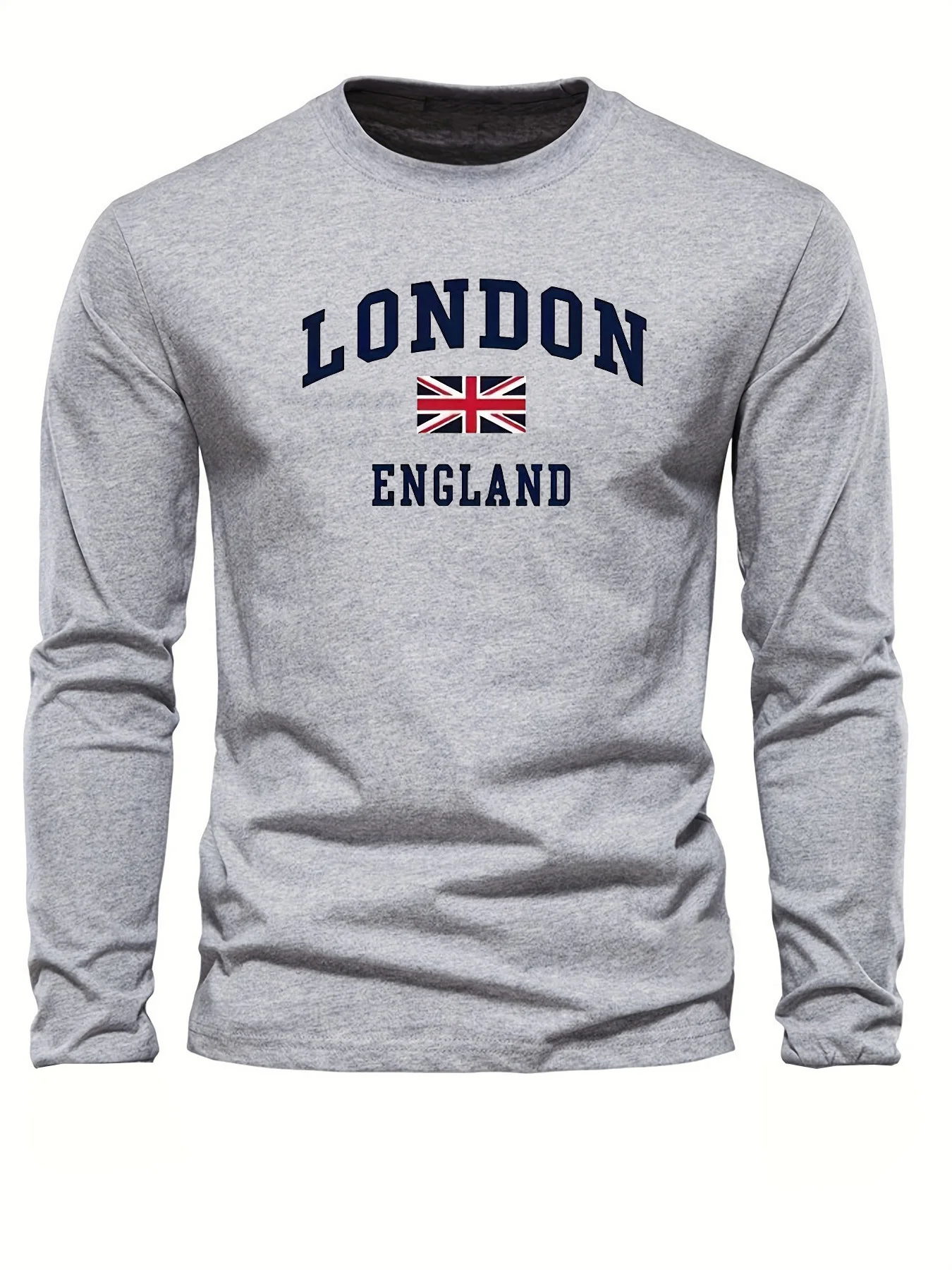 Color: Khaki, Size: XS - Spring and Autumn 100% Cotton Men's London ENGLAND Letter Printed Loose Sport and Leisure Round Neck Long Sleeve T-shirt
