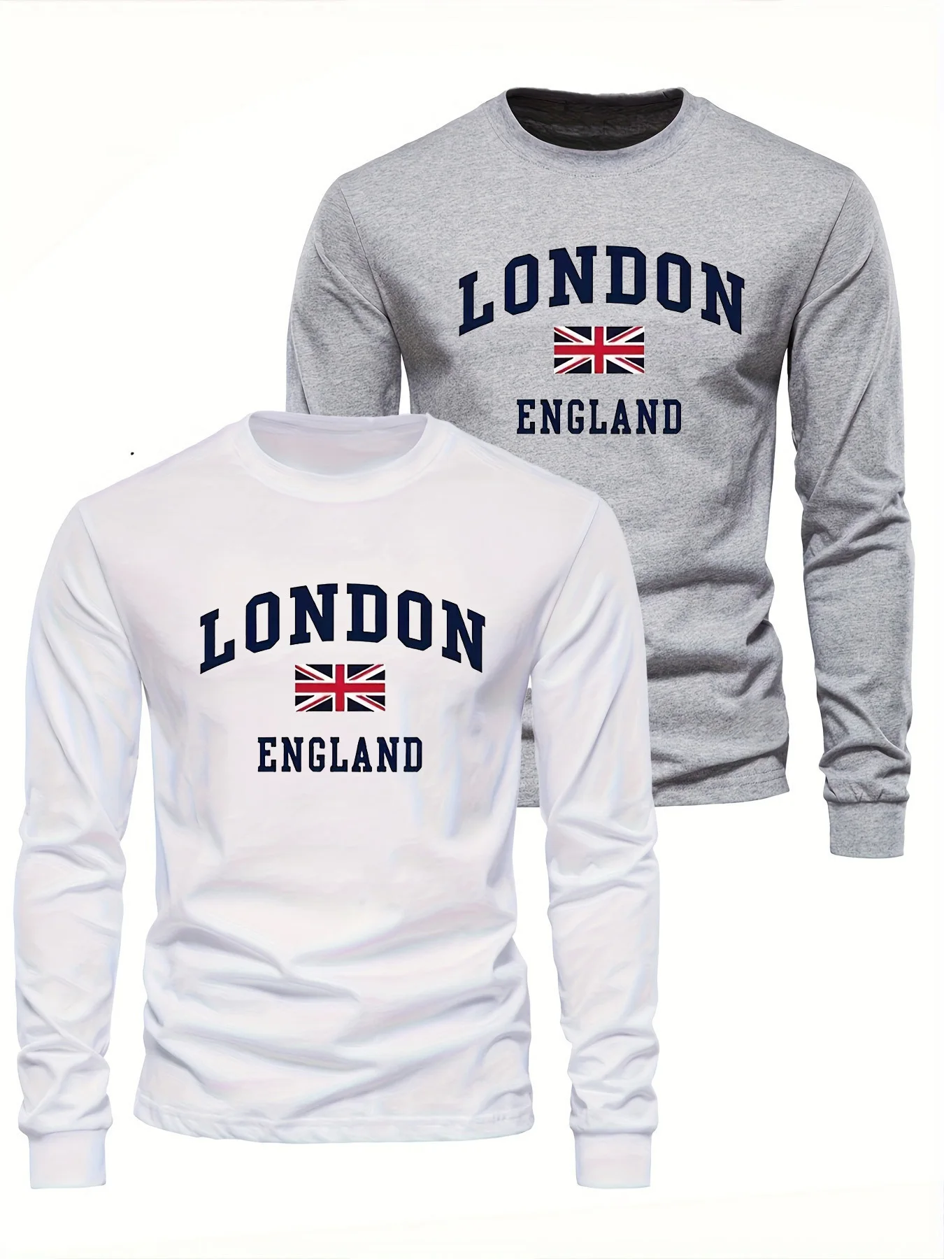 Color: Khaki, Size: XS - Spring and Autumn 100% Cotton Men's London ENGLAND Letter Printed Loose Sport and Leisure Round Neck Long Sleeve T-shirt