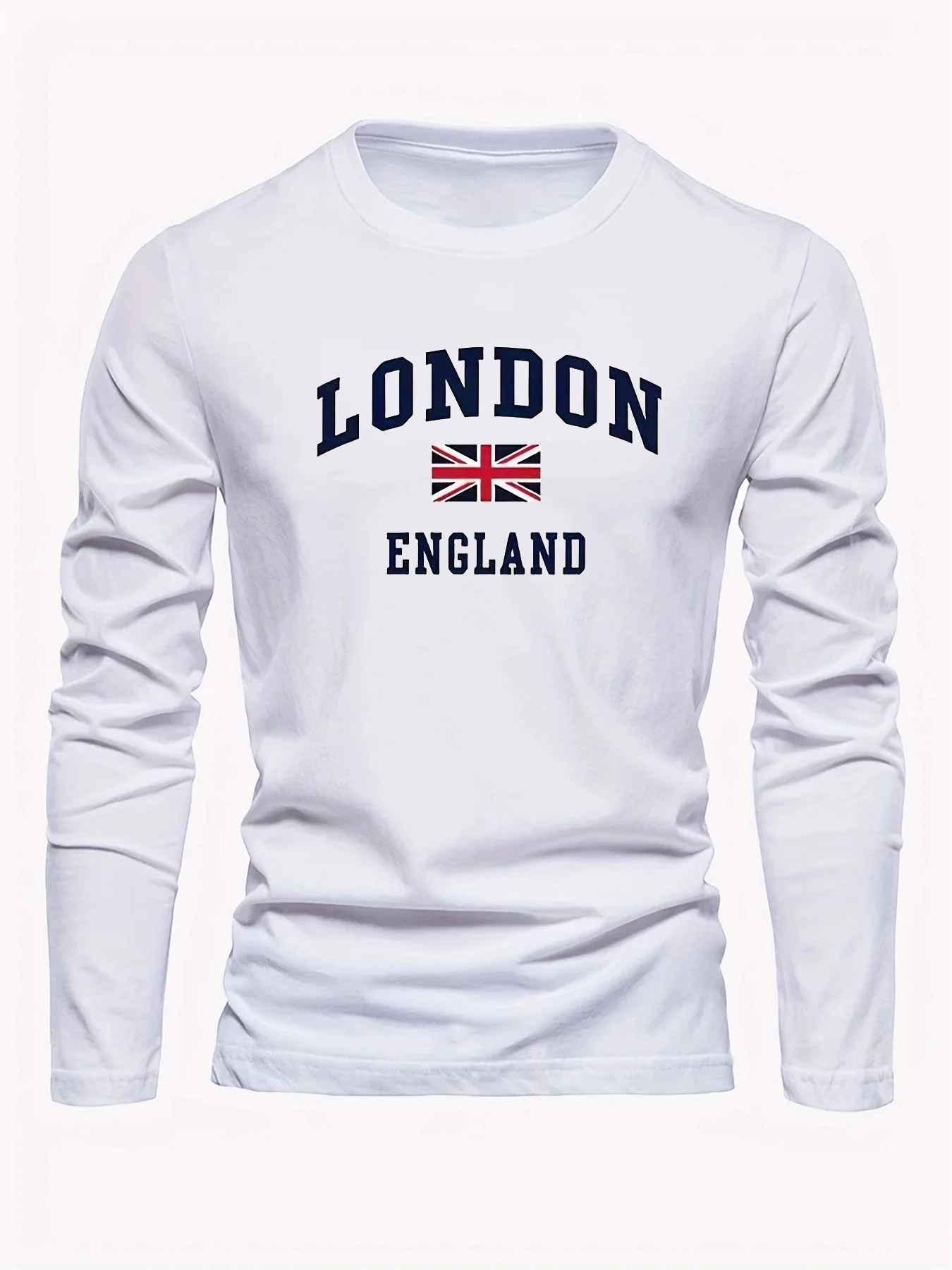 Color: Khaki, Size: XS - Spring and Autumn 100% Cotton Men's London ENGLAND Letter Printed Loose Sport and Leisure Round Neck Long Sleeve T-shirt