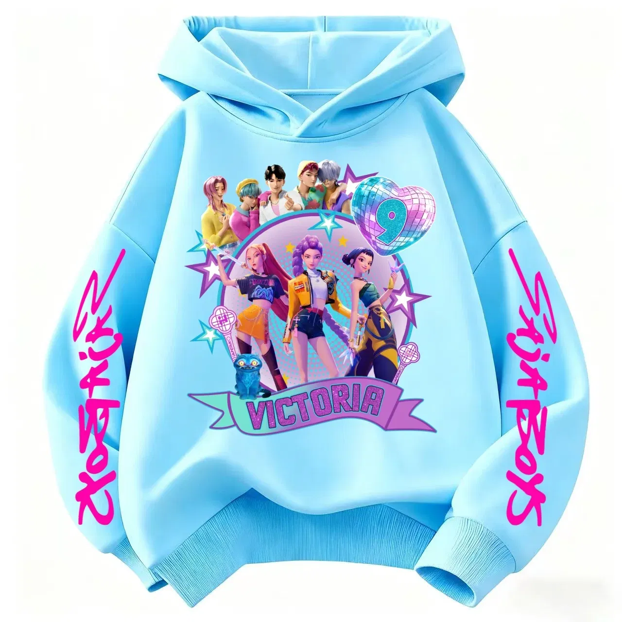 Color: Blue, Kid Size: 6 - Movie Kpop Demon Hunters Shining light ball Hoodie Men Women Cartoon Fashion Sweatshirt Male Casual boys&girls Pullover Hoodies