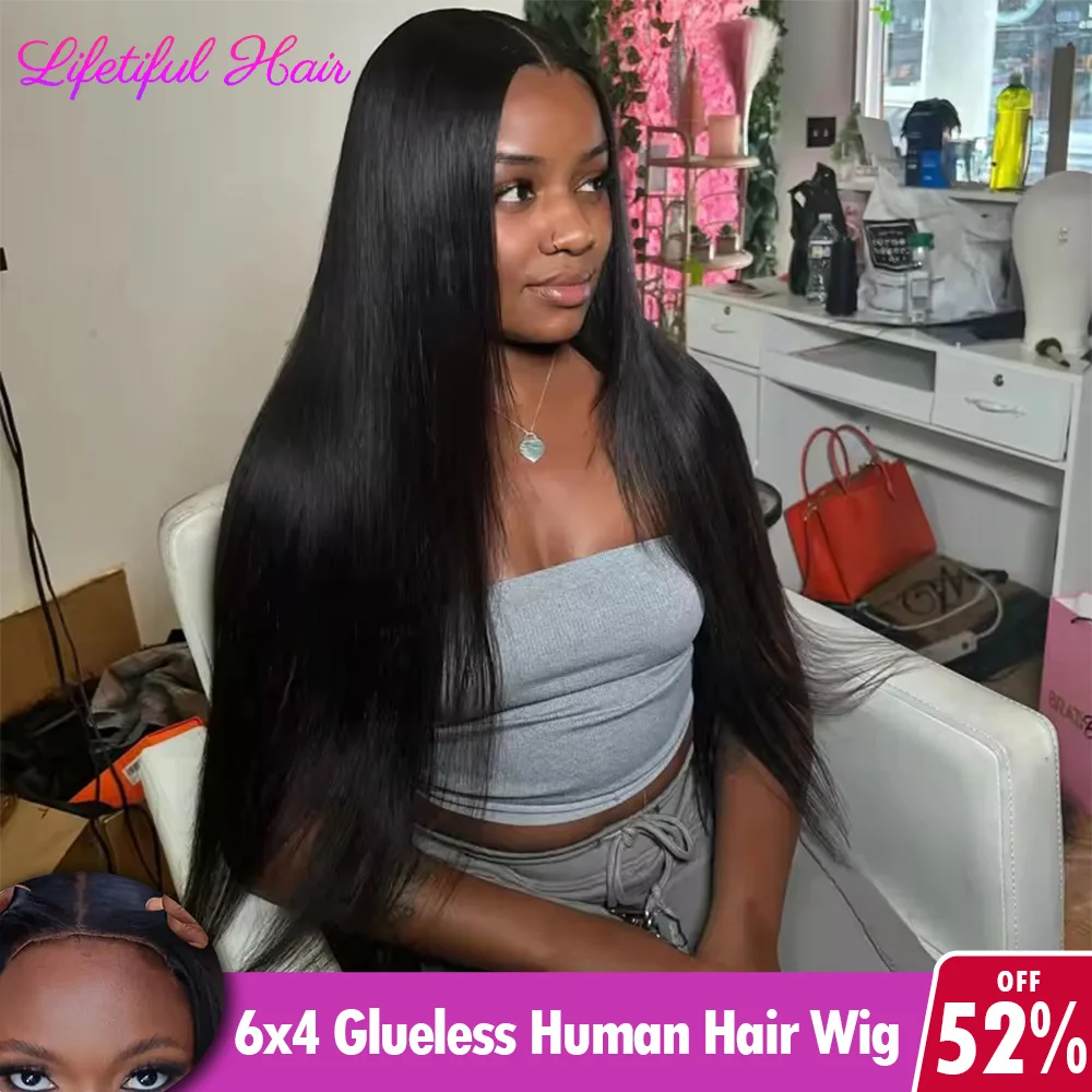 Hair Color: #1B, Density: 200%, Ships From: CHINA, Stretched Length: 22INCHES - 32 Inch 6x4 Bone Straight Human Hair Wigs Glueless Wig Human Hair Ready To Wear Pre-cut Brazilian 100% Human Hair Wigs For Women