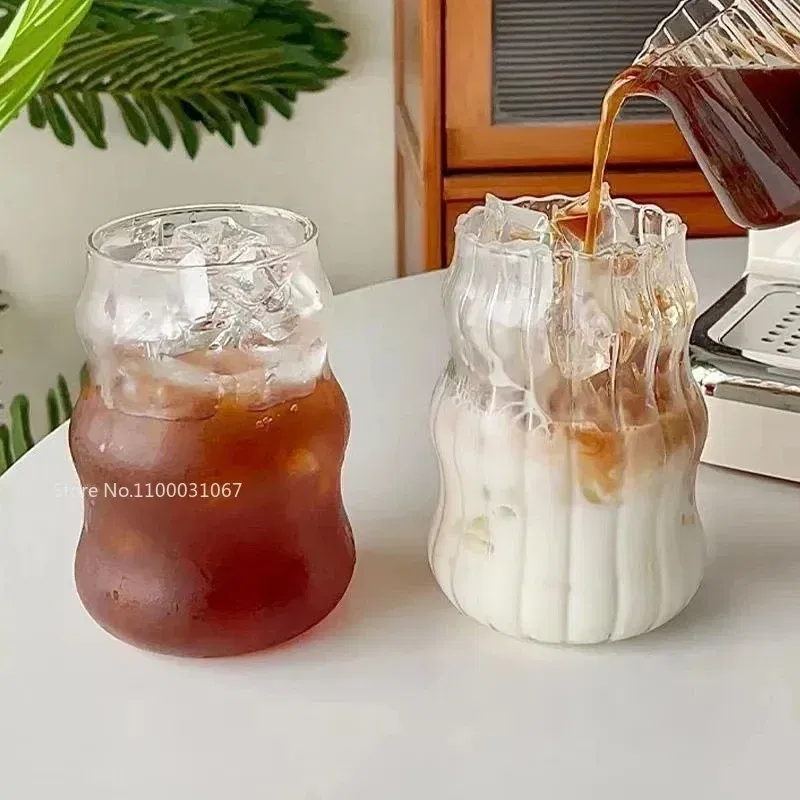 Color: Clear, Capacity: 301-400ml - Transparent Heat Resistant Glass Coffee Mug Glass  Latte Cup Breakfast Mug Milk Water Cocktail Glass Cup Beer Drinking Glasses