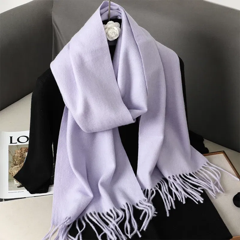Color: Navy Blue - New 62 Color Winter Scarf For Women Long Warm Cashmere Scarves Hijab Solid Lady Shawl Wrap Female Pashmina Bandana Head Scarfs