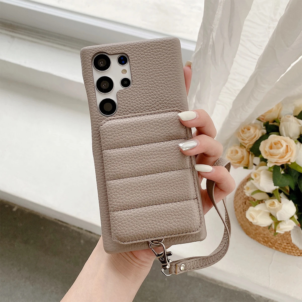 Color: black, Material: PE - Luxury Lanyard Wallet Case For Samsung Galaxy S21 FE S22 S23 Plus Note 20 Ultra A52 A53 A54 5G Lichee Pattern Leather Cover