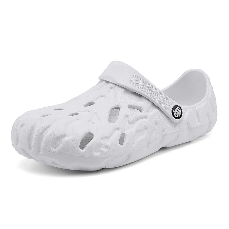 Color: black, Shoe Size: 42 - Men Summer Slippers Thick Sole Mens Clogs Sandals Hollow Breathable Flip Flops Sandals Shoes Fashion Beach Slippers