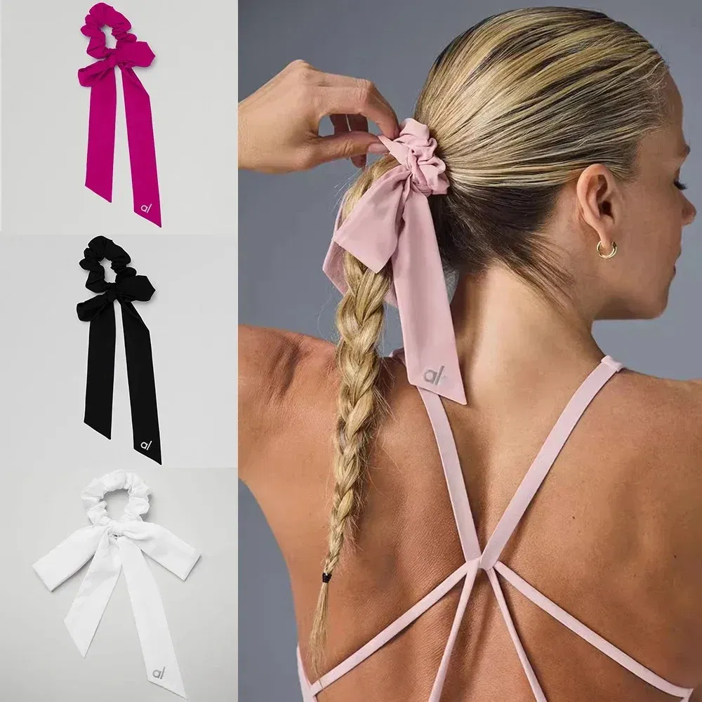 Color: GRAY - al Love Knots Tie Scrunchie Bow Ribbon Hair Clip Fashion Simple Solid Hair Pin Retro Headband with Clips Girls Hair Accessories