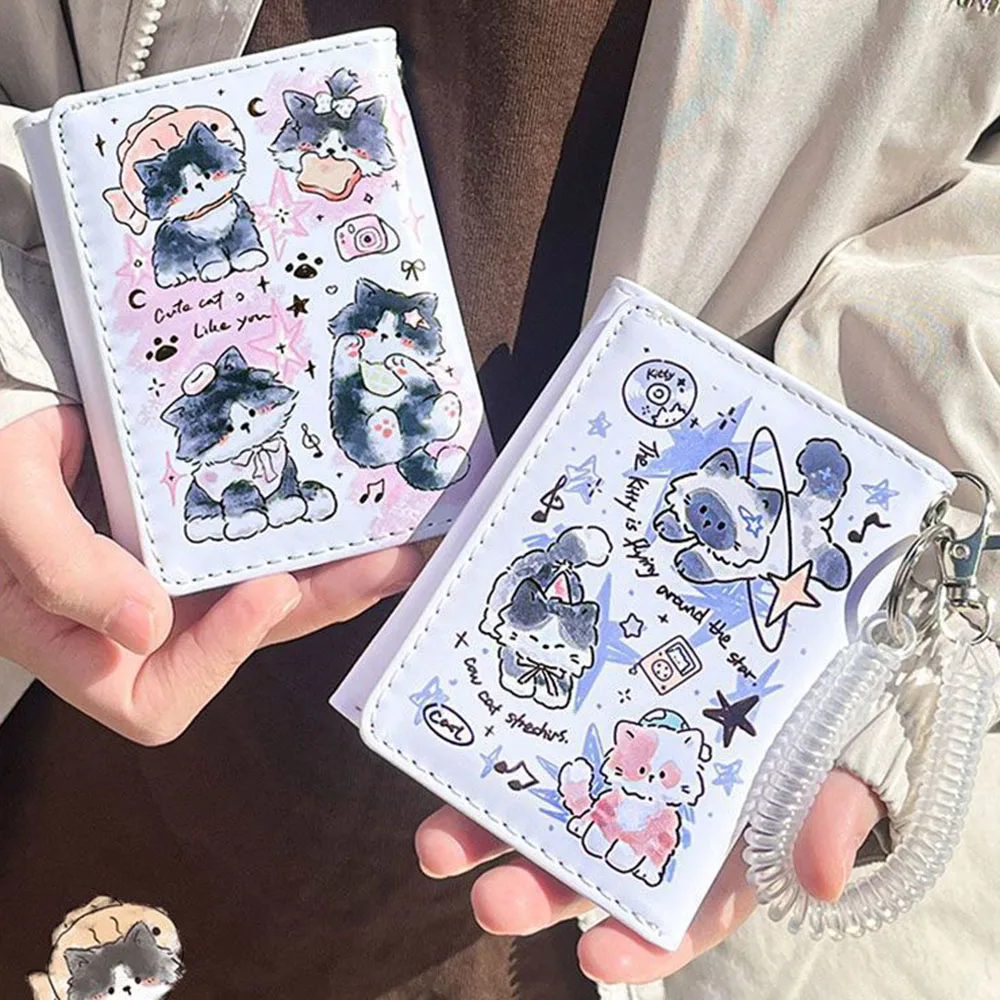 Color: Beige - PU Leather Cute Women Wallet Coin Purse Simple 3 Folds Multi-card Slots Card Holder Cute Cat Dog Short Wallets for Girls