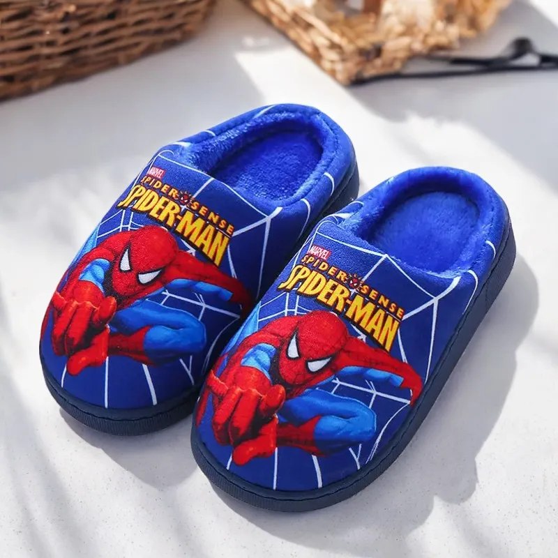 Color: SKY BLUE, Shoe Size: 11 - Children Cartoon Spider Print Cotton Slipper Soft Autumn Winter Warm Baby Boys Girl Indoor Home Bedroom Cotton Shoes Size 24-31