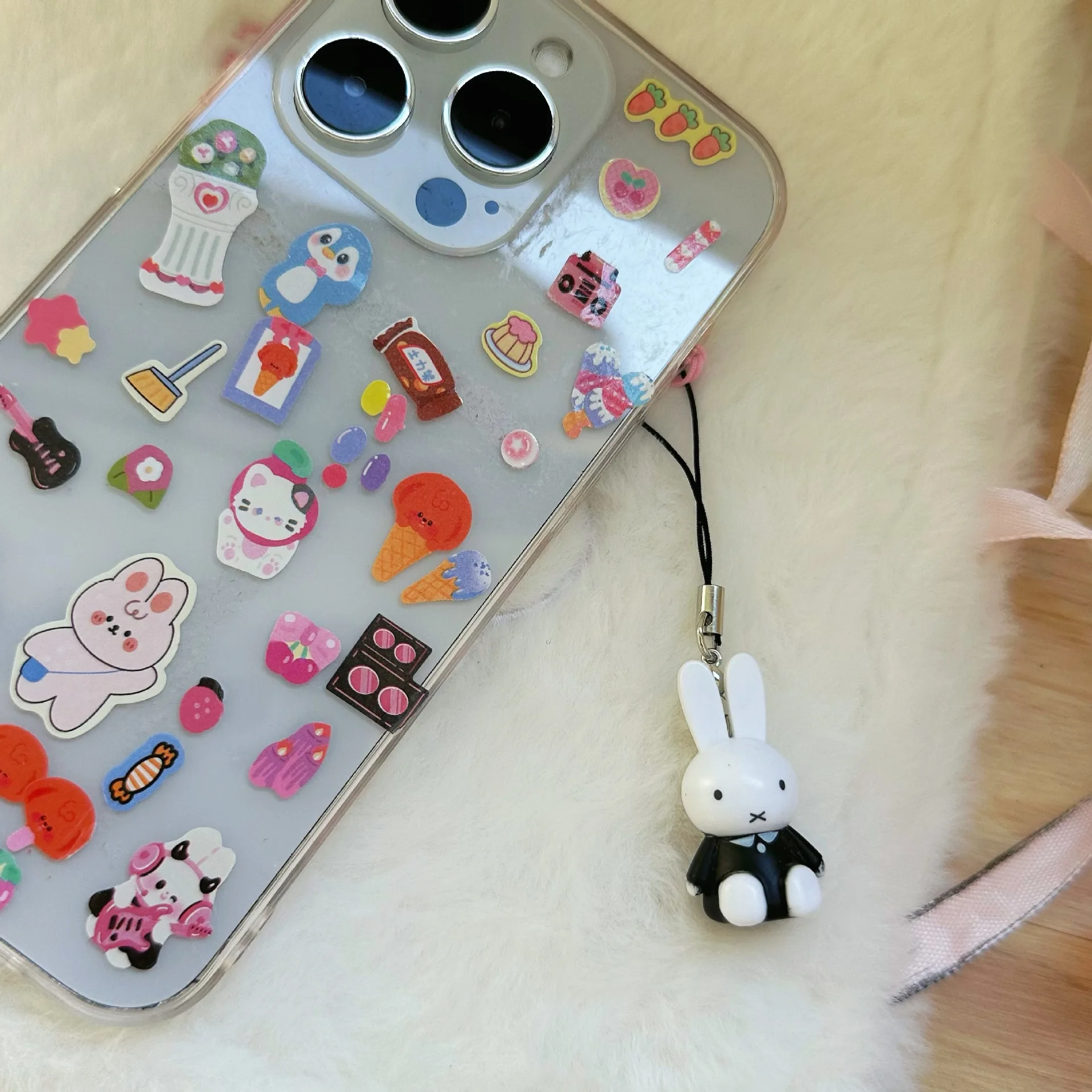 Color: Multicolor - Kawaii Miffy Key Chain Cartoon Cute Backpack Pendant Ornaments Mobile Phone Chain Christmas Gift
