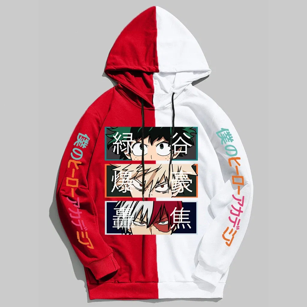 Color: black, Size: L - 2022 New Anime My Hero Academia Hoodies Men Pullover Hiphop Hooded Sweatshirt Patchwork Women Streetwear Long Sleeve Unisex Tops