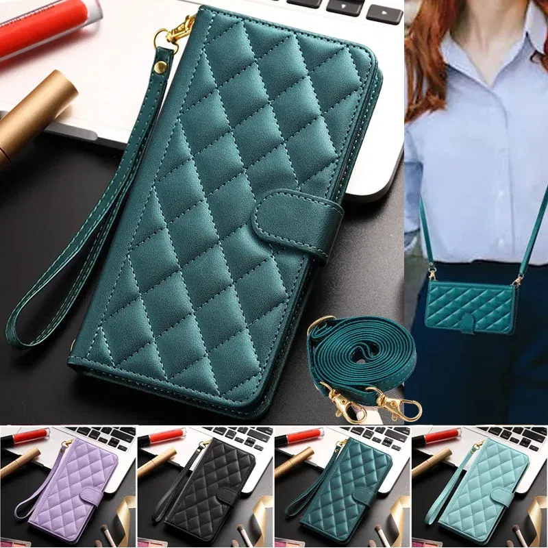 Material: PP, Color: Pink - Long lanyard Flip Leather Case for Samsung Galaxy Note 20 Ultra 10 9 8 Plus A10 A20E A30 A50 A70 A51 A71 A21S Wallet Card Cover