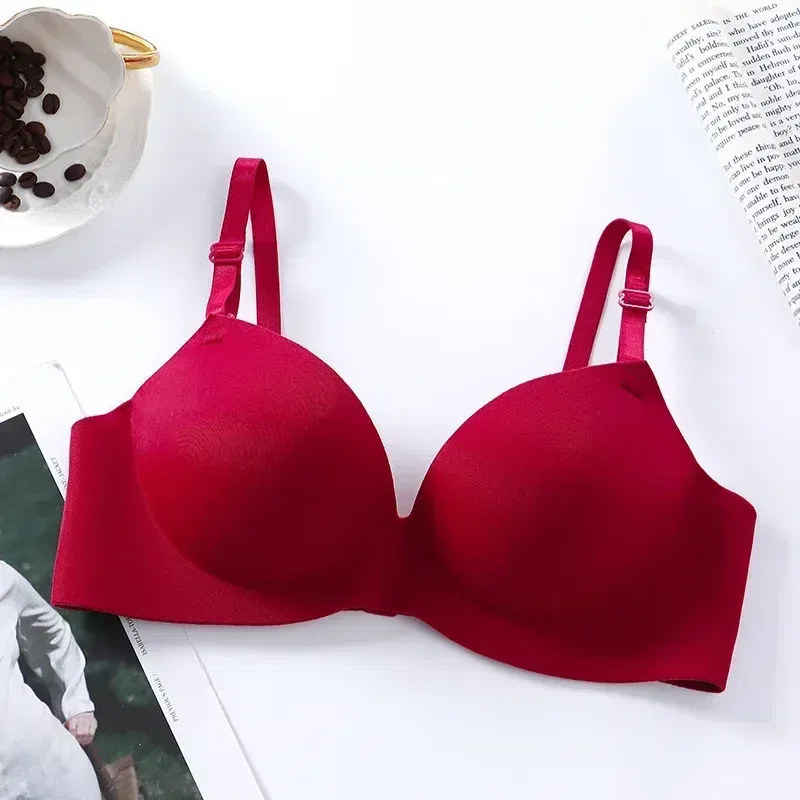 Color: Red, Bands Size: 34, Cup Size: A - Women Seamless Bra Sexy Push Up Bralette No Wire Girls Students Breathable Lingerie Fashion 3/4 Cup Wireless Female Lingerie