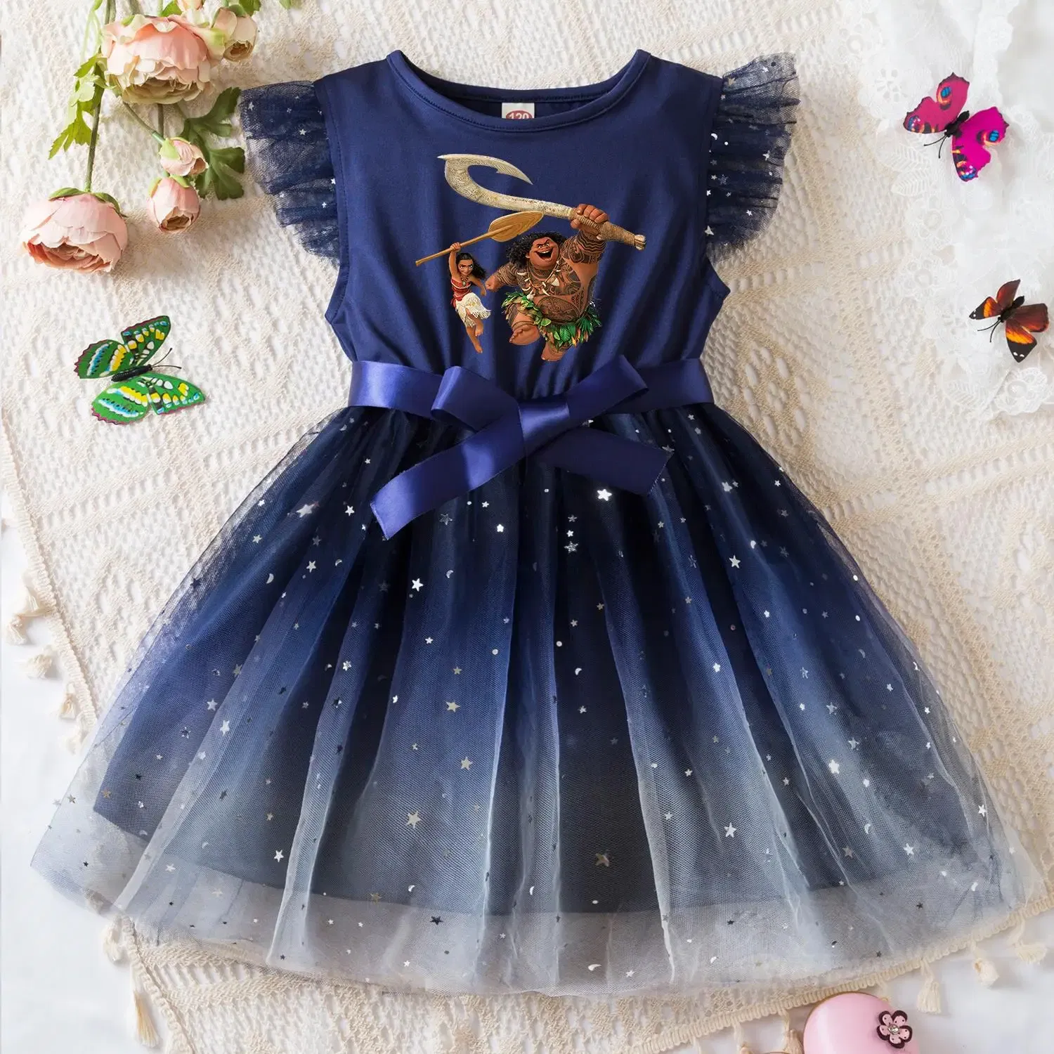 Color: Blue, Size: M - Moana Summer Toddler Girl Dress Princess Star Baby Girls Clothes Tulle Tutu Dress for Children Party Dress 2-6Y