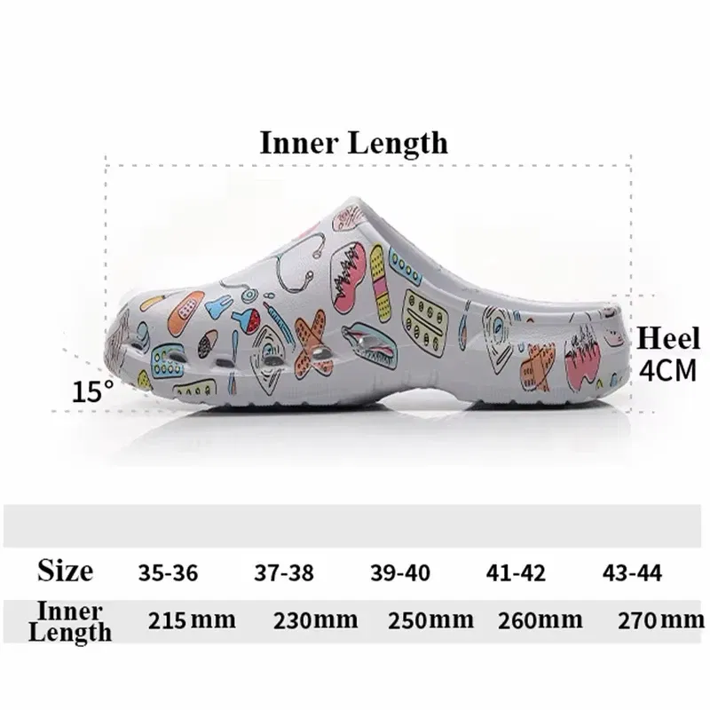 Color: Grass-Green, Shoe Size: 37-38 - Medical print Nurse Clogs EVA Surgical Slippers Lightweight Non-slip Doctor Scrub Clogs Dental Pet Clinic Nursing Clogs Y07-1