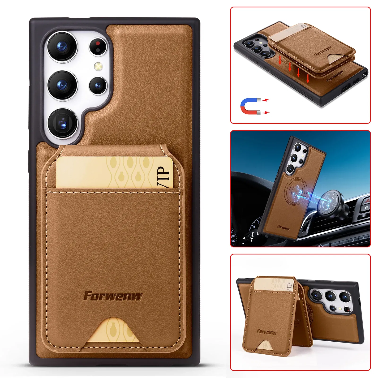 Color: PURPLE, Compatibility by Model: Galaxy A35 - Leather Case For Samsung Galaxy A16 A36 A56 A55 A35 A15 A25 S25 S24 Ultra S23 S22 Plus + 2 in 1 Detachable Vertical Wallet Cover