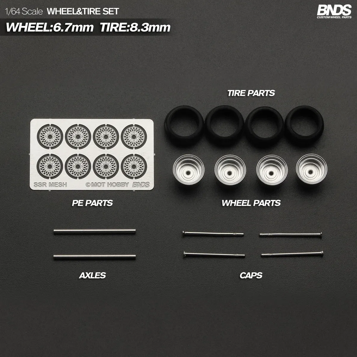 Color: Watermelon red - 1/64 Alloy Wheels With Rubber Tires By BNDS Assembly Rims Modified Parts for Model Car Refitted VIP Style No.64053-64088