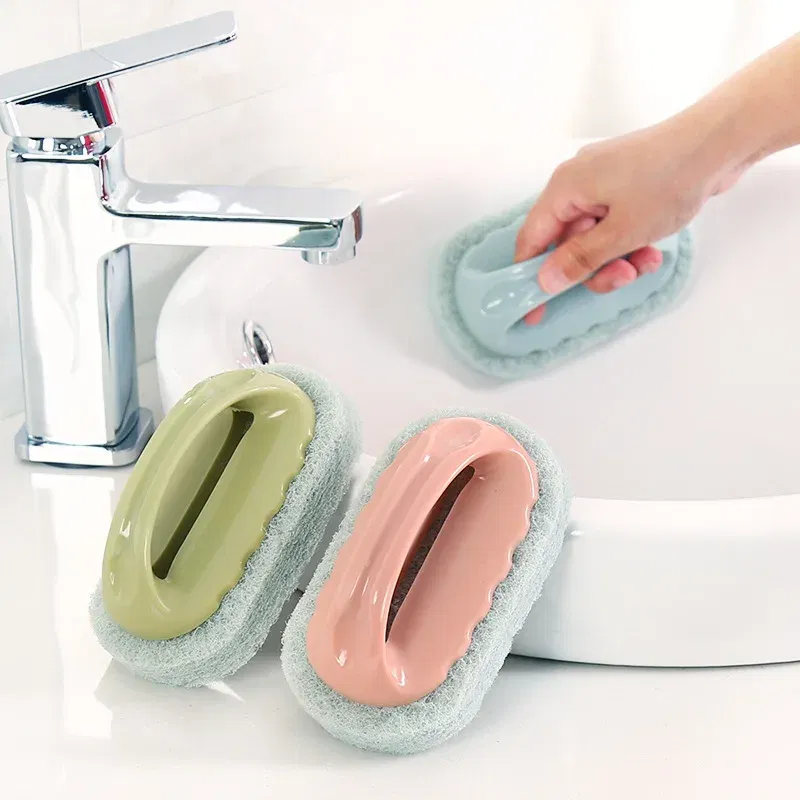 Color: Black - Sponge Brush Glass Wall Cleaning Tools Kitchen Cleaning Bathroom Toilet Gadget Handle Ceramic Window Slot Clean Brush
