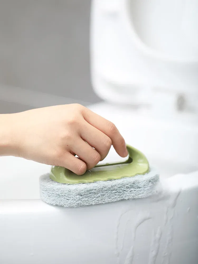 Color: Black - Sponge Brush Glass Wall Cleaning Tools Kitchen Cleaning Bathroom Toilet Gadget Handle Ceramic Window Slot Clean Brush