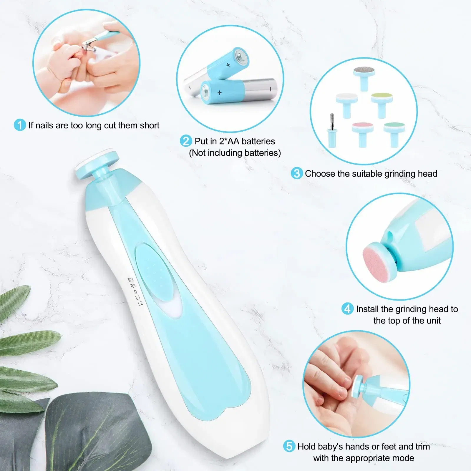 Color: Blue - Baby Electric Nail Trimmer Kid Nail Polisher Tool Baby Care Multifunctional Fingernail Cutter Trimmer Infant Manicure Set