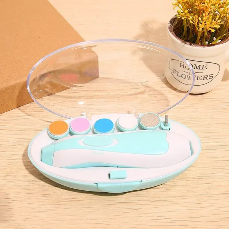 Color: Blue - Baby Electric Nail Trimmer Kid Nail Polisher Tool Baby Care Multifunctional Fingernail Cutter Trimmer Infant Manicure Set