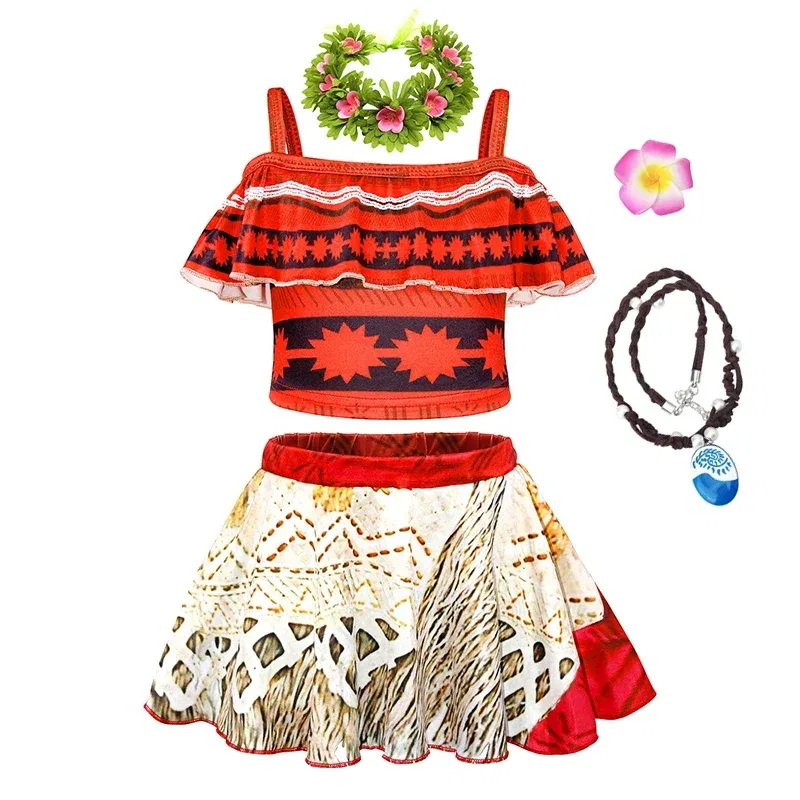 Color: Blue, Kid Size: 6M - Moana 2 Swimsuit Summer Holiday Beach Girls Two-piece Bikini Toddler Adventure Outfit Pool Party Vaiana Fancy Dress Up