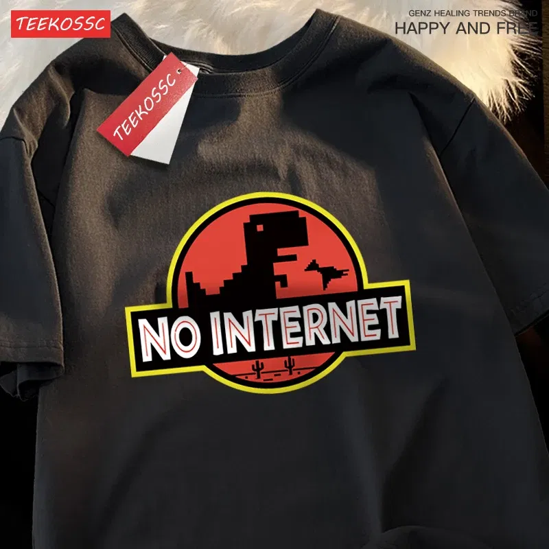 Color: army green, Size: M - No Internet Fun Little Dinosaur Short Sleeve Mens Cartoons Cotton Tshirt Summer High Quality Clothing Fashion Oversize T-Shirts