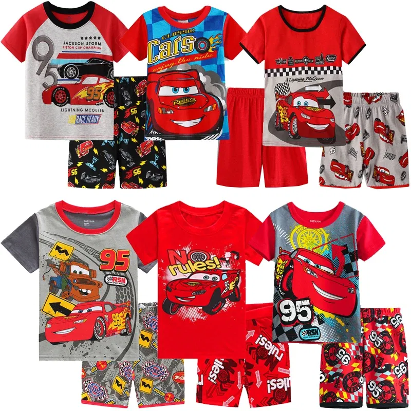 Color: Green, Kid Size: 3T - New Summer Kids Pyjamas Children Sleepwear Baby Set Boys Girls Cars Short sleeved Pijamas Cotton Nightwear Clothes Pajamas Sets