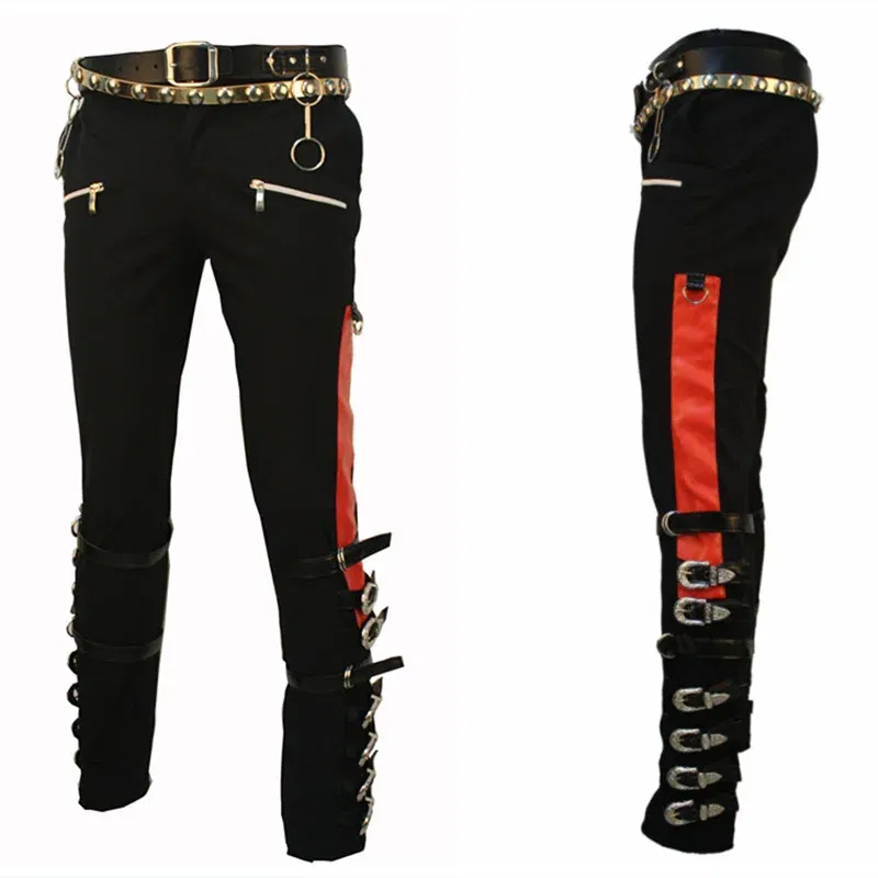 Color: green, Size: 31 - Punk Michael Jackson BAD Pants Trousers and Belt in1990'S
