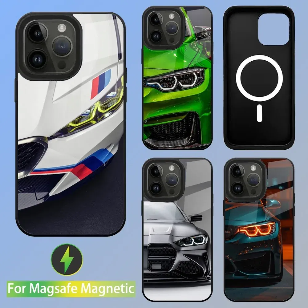 Color: black, Material: leather - Cool Sport Car B-BMW Phone Case For iPhone 16,15,14,13,12,11,Plus,Pro,Max Mini Magsafe Magnetic Wireless Charging