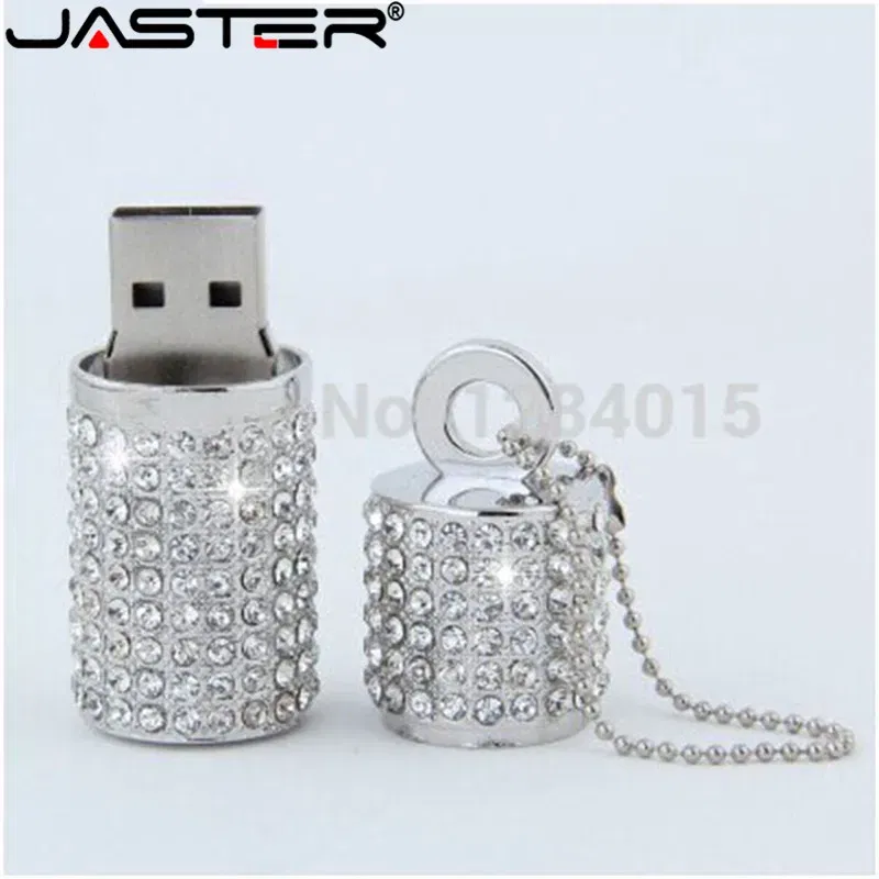 Color: Pink, Capacity: 64GB - JASTER Crystal cylindrical USB Flash Drive fashion metal diamond pen driveu disk pendrive 4GB 8GB 16GB 32GB 64GB memory stick