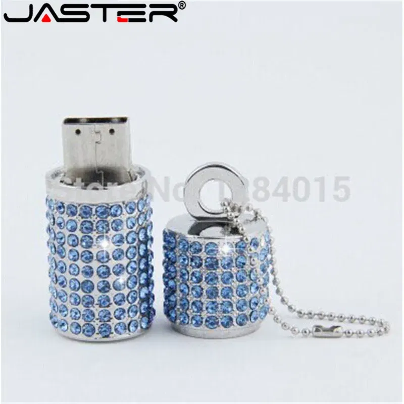 Color: Pink, Capacity: 64GB - JASTER Crystal cylindrical USB Flash Drive fashion metal diamond pen driveu disk pendrive 4GB 8GB 16GB 32GB 64GB memory stick