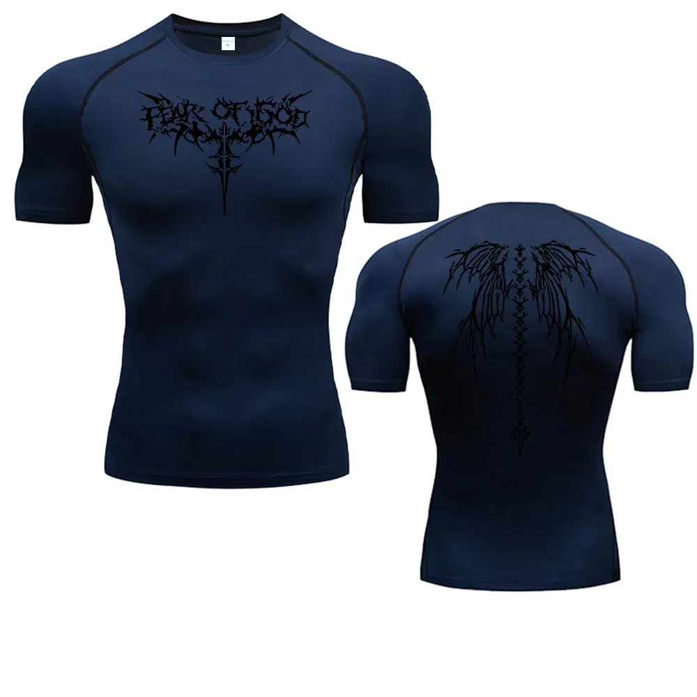 Color: Gold, Size: XXXL - Men's Compression Shirt Anime Print Gym Sport Quick Dry Gym TShirts Fitness Athletic Undershirts Elasticity Tops Tee Summer Male