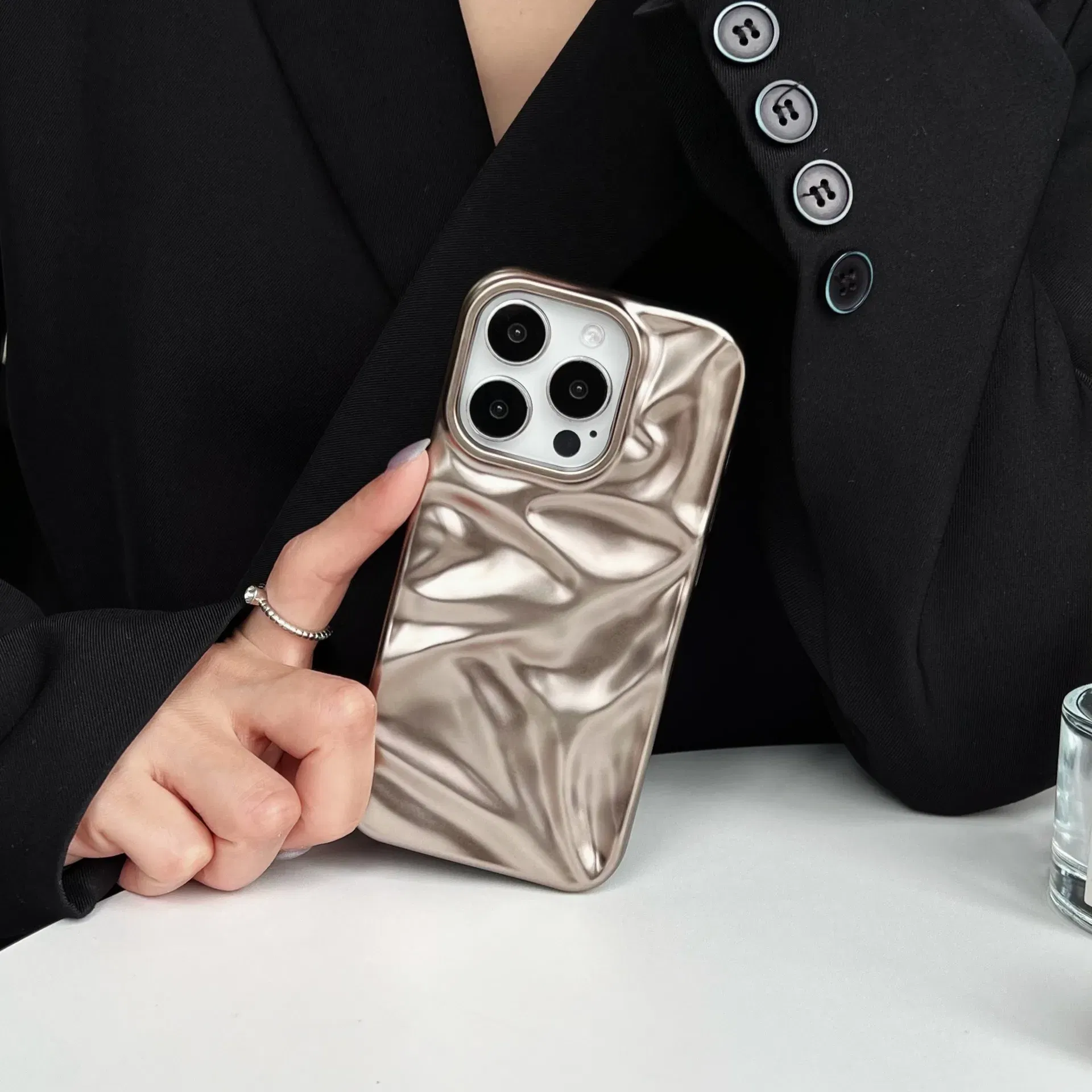 Color: Silver, Compatibility by Model: iPhone 16 Pro Max - Soft Matte 3D Wavy Pattern Phone Case For iPhone 16 17 ProMax 17 Air 15 14 Plus 13 12 Pro Max 11 ins Water Ripple Creative Cover