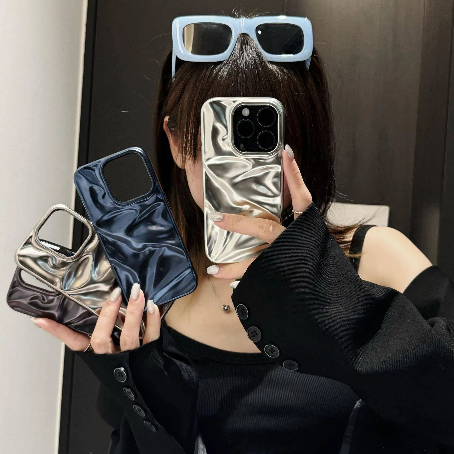 Color: Silver, Compatibility by Model: iPhone 16 Pro Max - Soft Matte 3D Wavy Pattern Phone Case For iPhone 16 17 ProMax 17 Air 15 14 Plus 13 12 Pro Max 11 ins Water Ripple Creative Cover