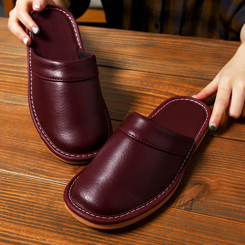 Color: SKY BLUE, Shoe Size: 12 - Mens Bedroom Leather Slippers Unisex Black Home Shoes Big Size 47 48 Man's Slippers Indoor Comfy Males Slides Family Flats Shoes