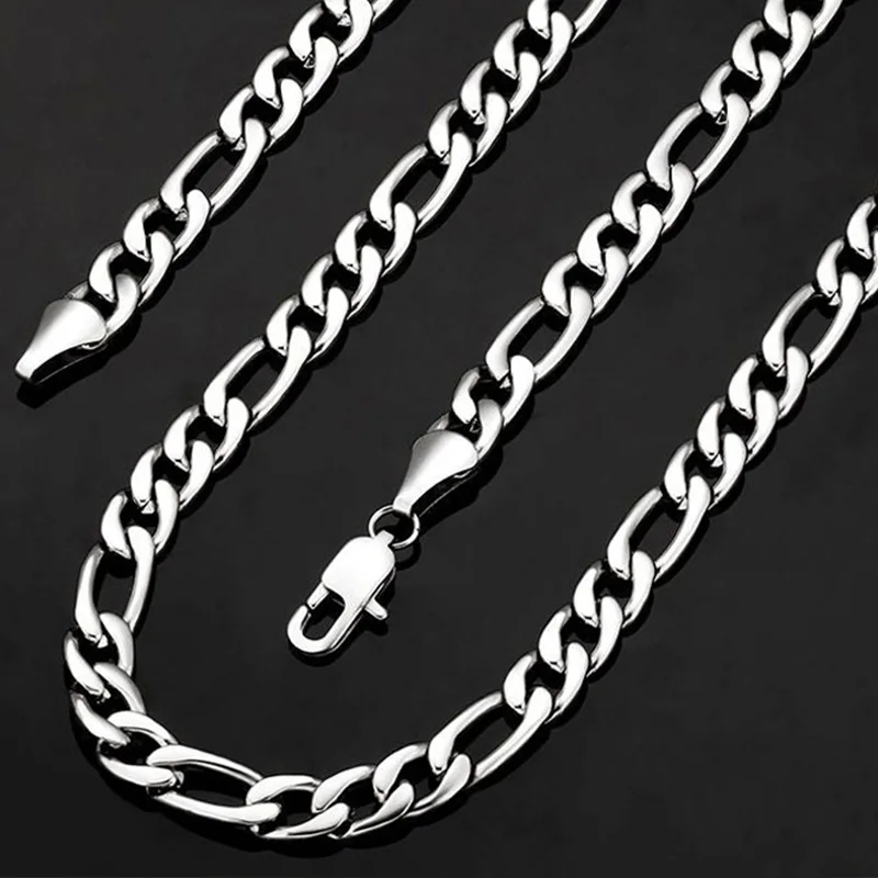 Gem Color: Caramel, Length: 55cm - 925 Sterling Silver 40-75cm Figaro Chain Necklace Men Women Fashion Simple Chain Wedding Christmas Gift Jewelry Accessories