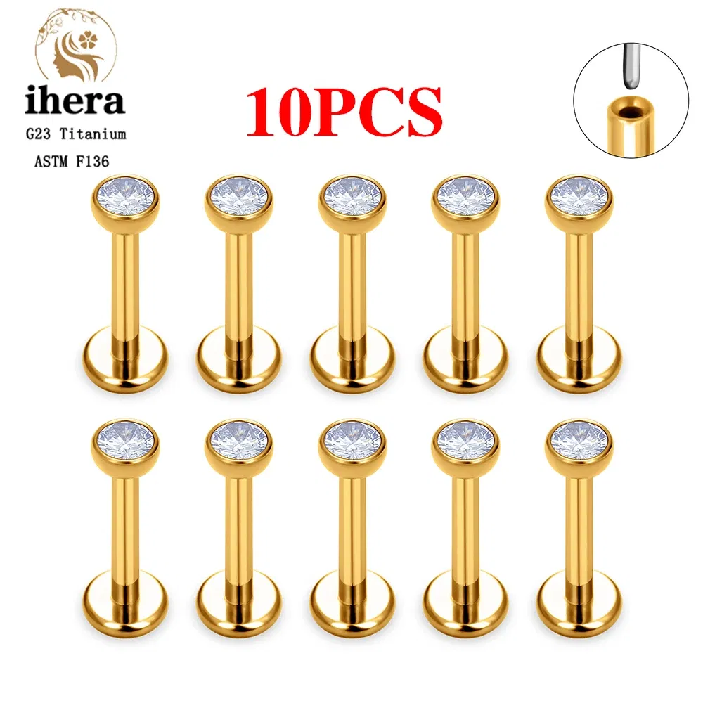 Metal color: SILVER PLATED, Ships From: CHINA, Main Stone Color: MULTI - 10PCS G23 Titanium Lip Ring Labret Piercing Stud Earring CZ 16/18/20G Push Pin Ear Tragus Cartilage Helix Conch Pierc? Jewelry