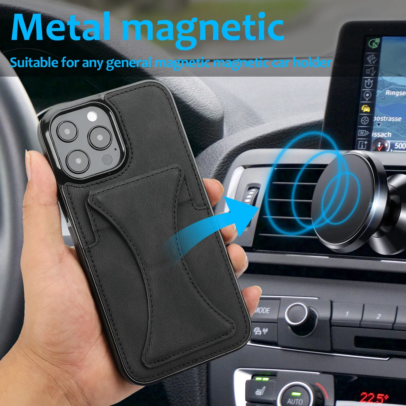 Color: black, Material: Cotton Fabric - For iPhone 16 Pro Max Plus Case 2024 With Magnetic Leather Kickstand Card Slot Wallet Back Cover Protection Shockproof Coque