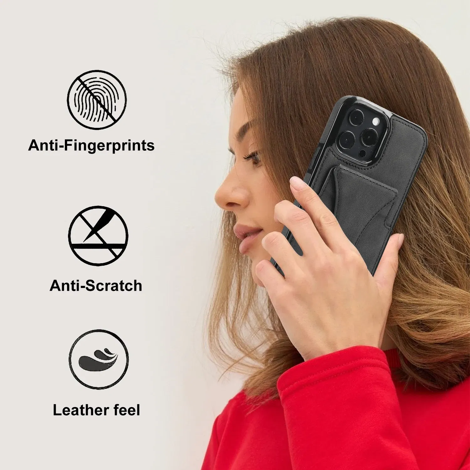 Color: black, Material: Cotton Fabric - For iPhone 16 Pro Max Plus Case 2024 With Magnetic Leather Kickstand Card Slot Wallet Back Cover Protection Shockproof Coque