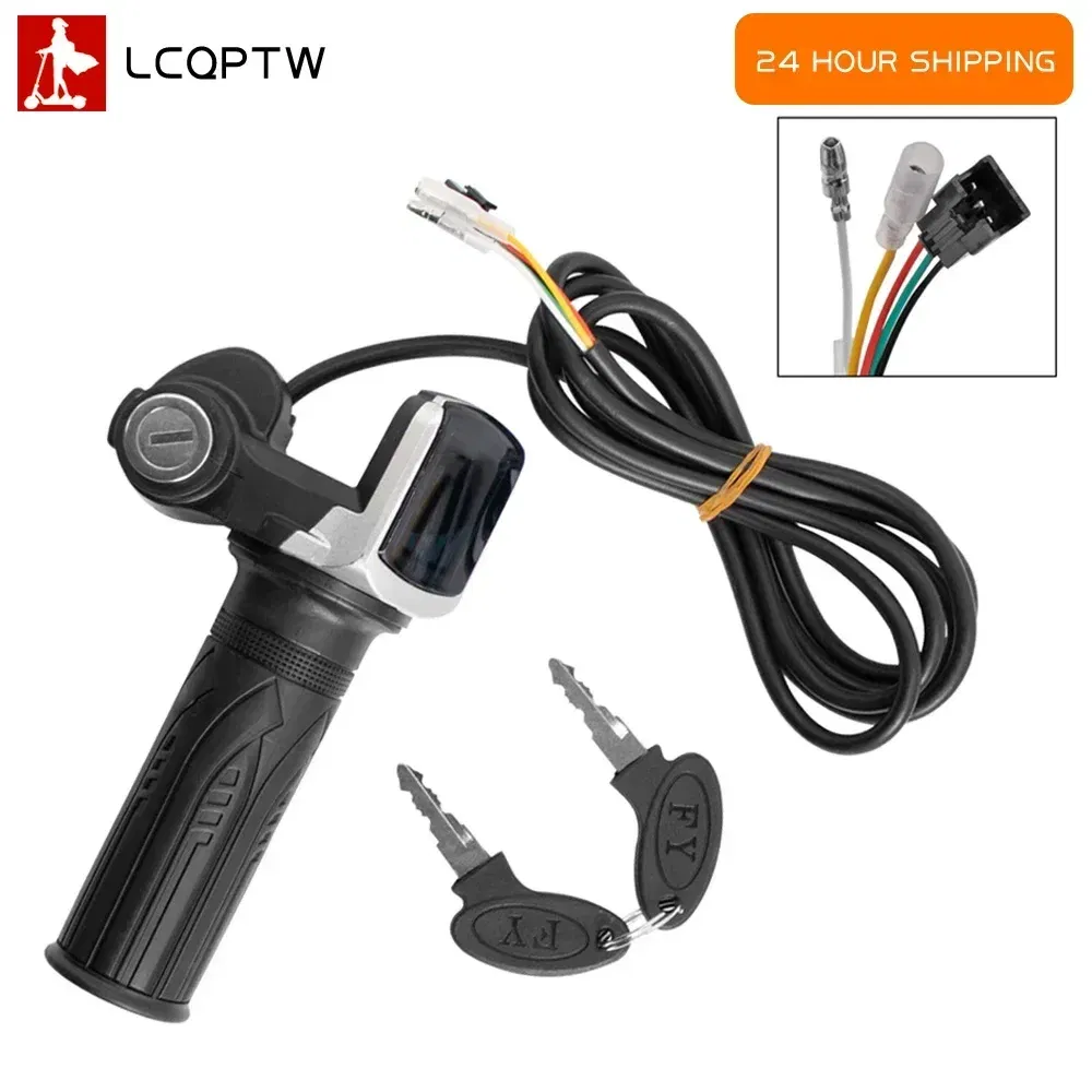Color: light green - Throttle Grip E-bike Handlebar with Lock Ebike 36V 48V 60V Electric Bicycle Scooter Accelerator Power Indicator Key LED Display