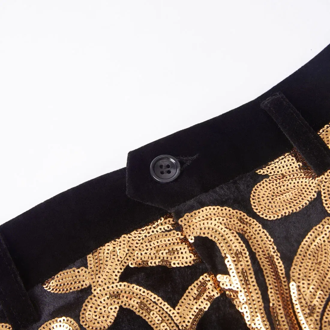 Color: Beige, Size: S - Euroma suit (Blazer + Trousers) Men's Gold Velvet Fashion Elegant Casual Wedding Banquet Party Sequin Costumes Two Piece Set