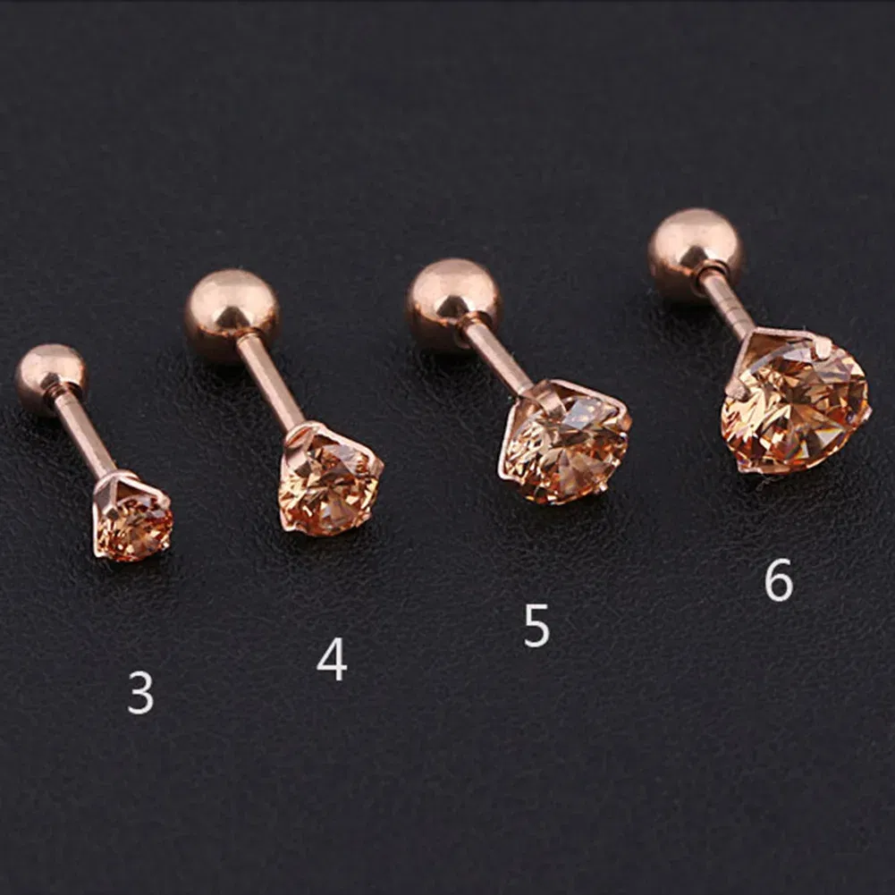 Metal Color: SILVER PLATED, Main Stone Color: green - 1Pc Small Round Cz Tragus Cartilage Titanium Steel 16G 4 Prong Ear Stud Earrings Tragus Helix Piercing Jewelry Sexy Body Jewelry