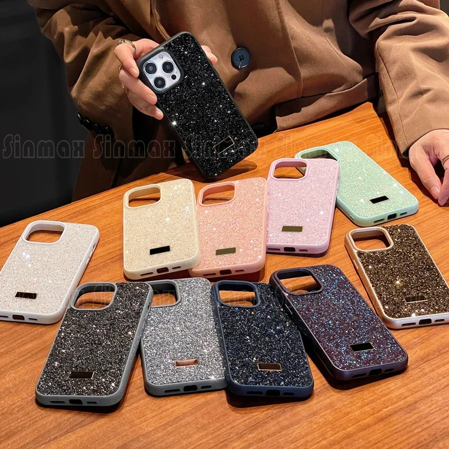 Color: Pink, Material: Denim - Bling Glitter Phone Case For iPhone 16 15 14 13 12 Pro Max 11 Vogue Protective Soft Diamond Cover Coque Funda