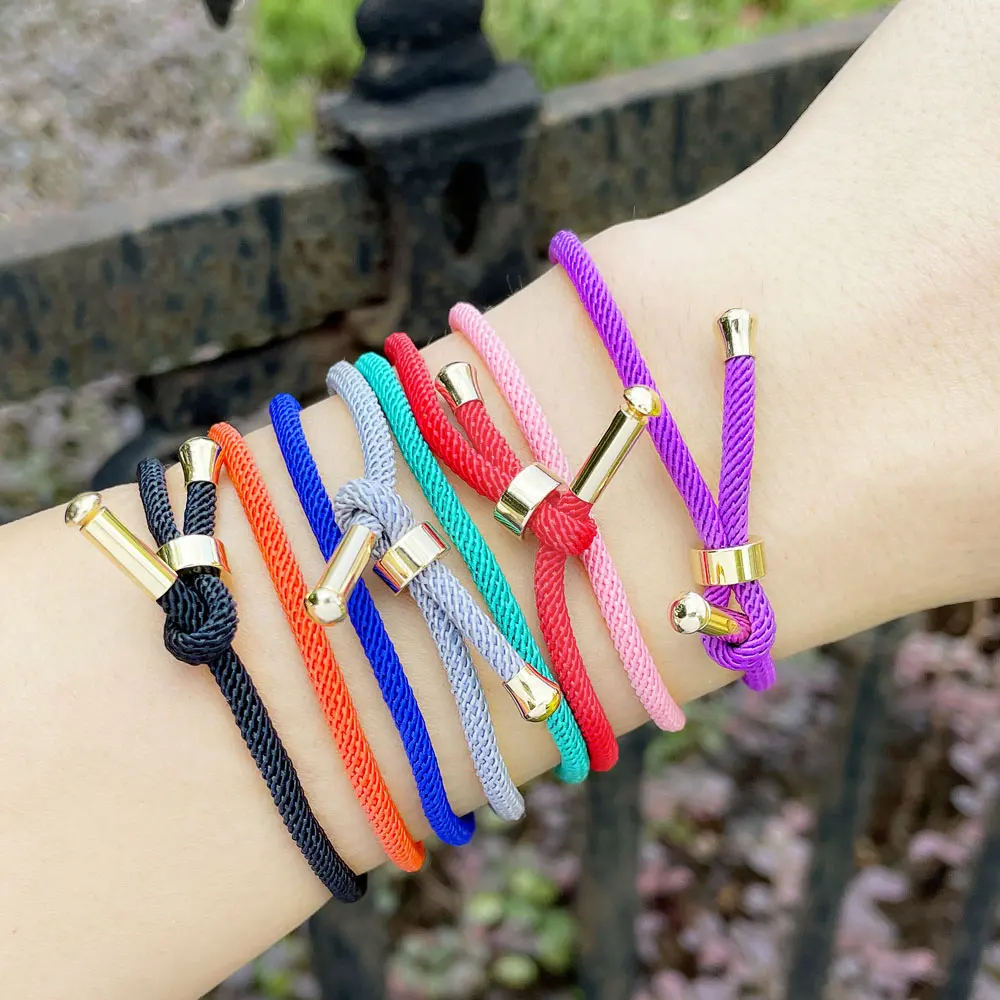 Color: Black - OCESRIO Colorful Adjustable Cotton Red Rope Bracelet Chain Gold Plated Copper DIY Components for Jewelry Making cana002