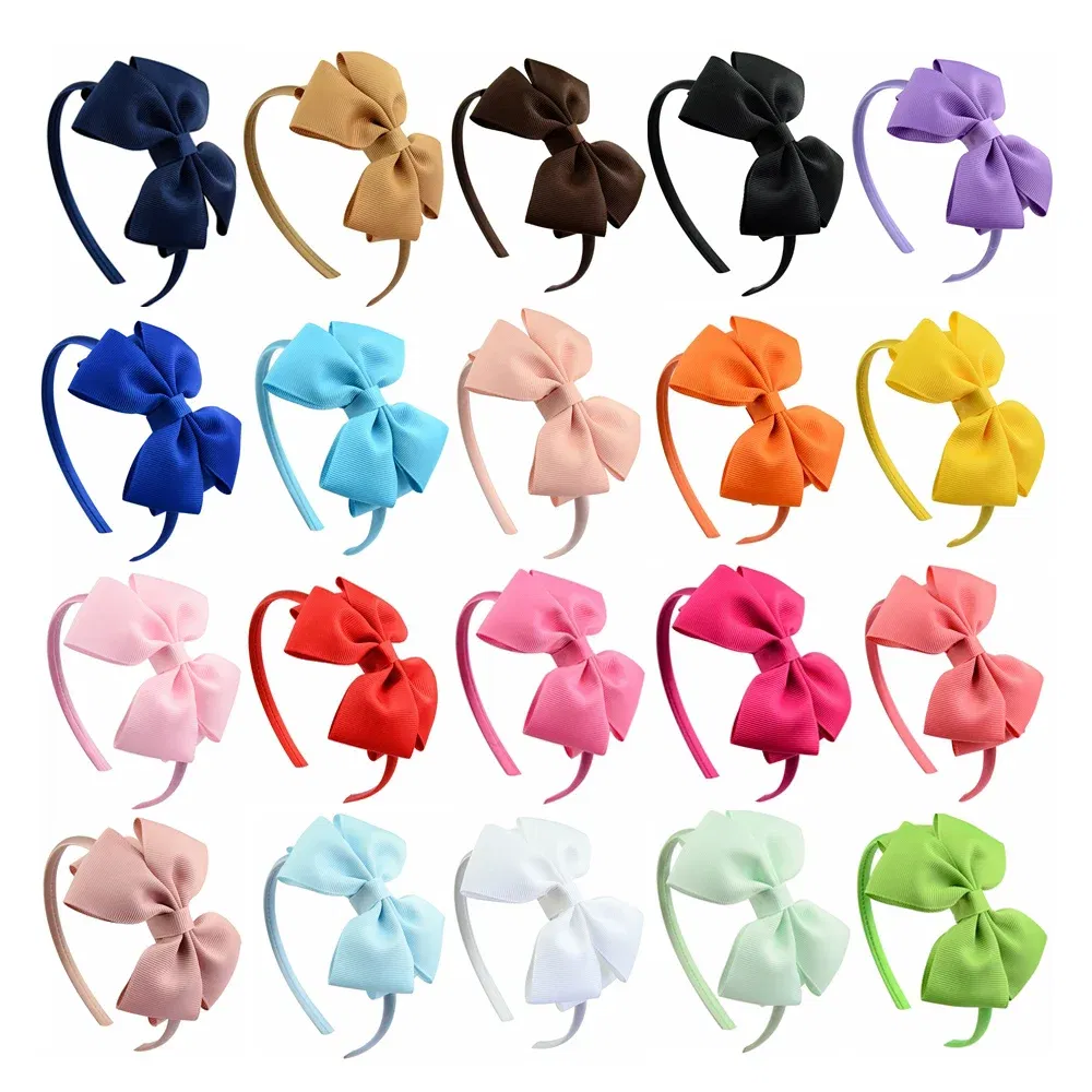 Color: Watermelon Red - 1 Piece Ribbon Handmade Hair Bows Hairbands for Baby Girls 20 Colors Cute Bowknot Solid Headband Headwear Baby Hair Accessories
