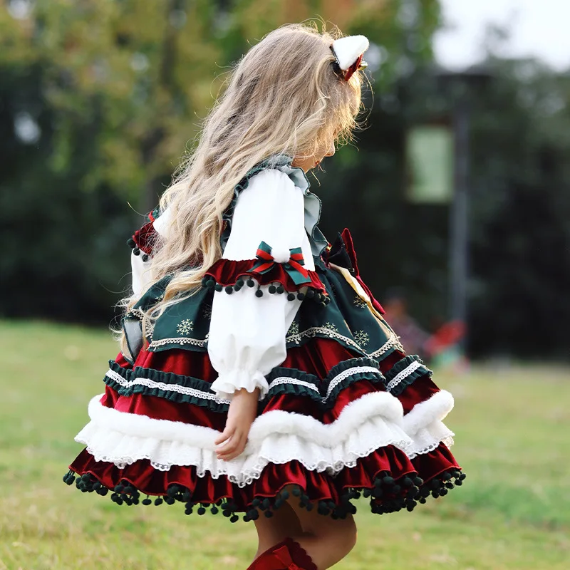 Color: Brown, Kid Size: 6T - New Autumn Winter High-End Baby Girls Velvet Lolita Princess Ball Gown Children Cute Bow Design Birthday Party Dress y1058